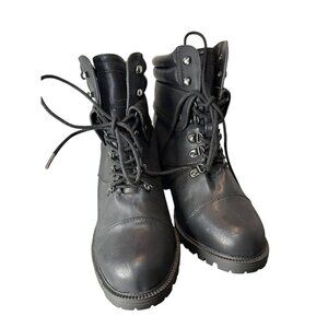 Torrid Women's 11W Lace Up Hiker Boots Black Tie Chunky Heel Biker Wide Y2K